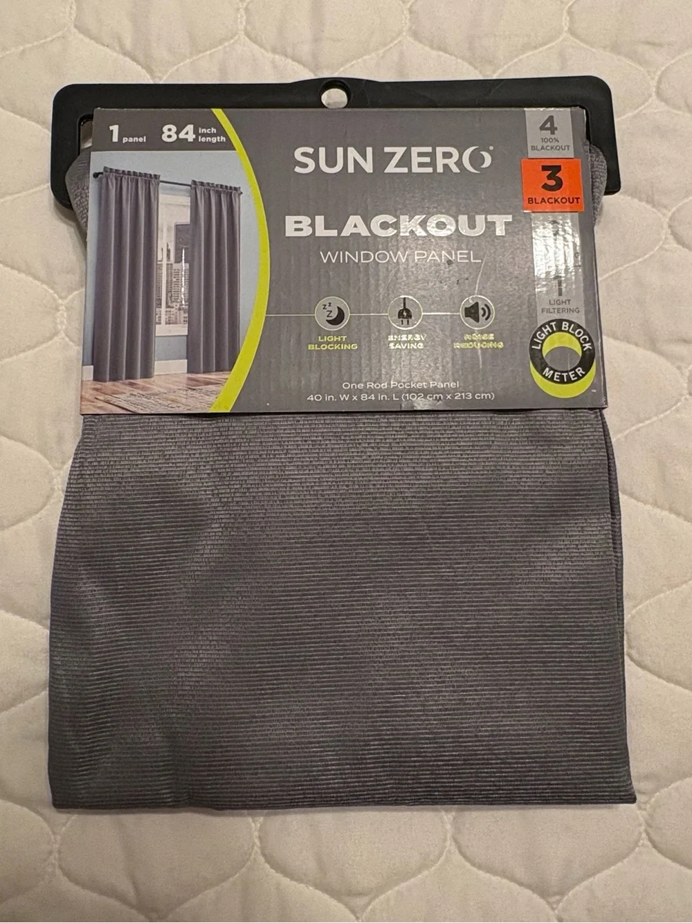 SunZero Blackout Window Panel Curtain Gray 40” W x 84” L